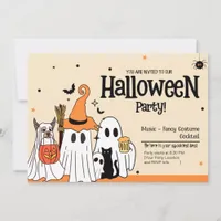 Cute Ghosts & Pets Theme Family-Friendly Halloween Invitation