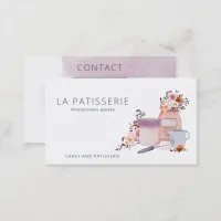 Modern Watercolor Floral Bakery Pastry Chef Business Card