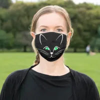 White Cat Line Art in Black Background, ZKOA Adult Cloth Face Mask