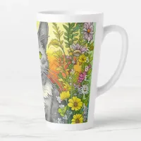 Personalized Whimsical Cat and Flowers Latte Mug