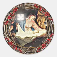 Baby Jesus and Virgin Mary Nativity  Christmas Classic Round Sticker