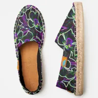 Columbine Flower Neon Lights & Black Pattern Espadrilles