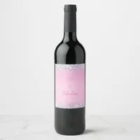 50 and Fabulous Pink Silver Glitter Wine Label