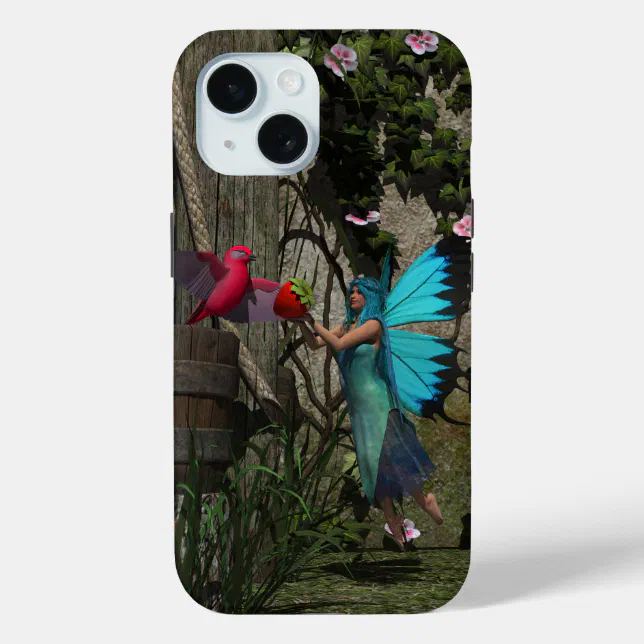 Cute Fairy Feeding a Bird iPhone 15 Case