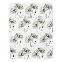 Elegant Black and White Watercolor Poppies Duvet Cover