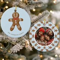 Gingerbread Man Blue Polka Dot Christmas Photo Ceramic Ornament