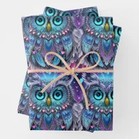 Mystical Blue Owl of Light Wrapping Paper Sheets