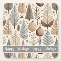 Earth Tones Christmas Pattern#25 ID1009 Square Paper Coaster