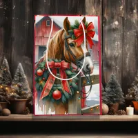 Pretty Brown Horse in Red Bow Christmas Medium Gift Bag