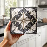 Classic Floral Tile Pat#11 Black Ivory Wht ID1078