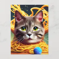 Funny Cat Eating Spaghetti Postcard