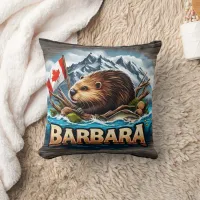 Canadian Beaver Holding Flag Near Mountains Throw Pillow