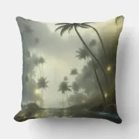 Palm Trees and Ocean Foggy Day Throw Pillow