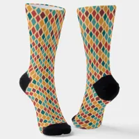 Yellow Red Blue Checkered Pattern Socks