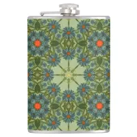 Green Vintage pattern with Blue Flowers Flask