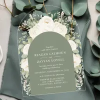 Ivory And Sage Modern Arch Elegant Floral Wedding Acrylic Invitations