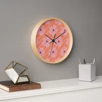 Pink Flowers And Stripes Wall Clock