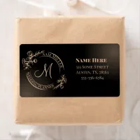 Elegant Black Stylish Floral Feminine Monogram Label