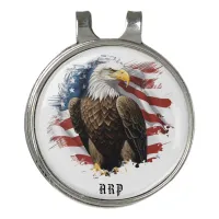 *~* Golfer American Flag Bald Eagle AP16 Initials Golf Hat Clip