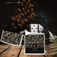 Elegant Black& gold Floral Monogram Zippo Lighter