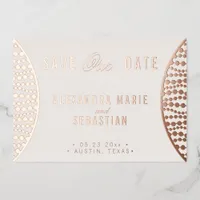 Elegant Script Blush Pearl Save the Date Rose Gold Foil Invitation