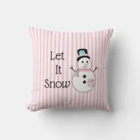 Let It Snow Snowman Pink & White Christmas Pillow