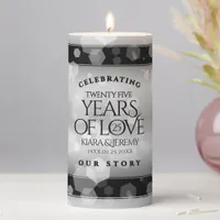 Elegant 25th Silver Wedding Anniversary Pillar Candle