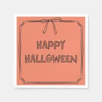 Cute Hand Drawn Coquette Bow Happy Halloween Party Napkins