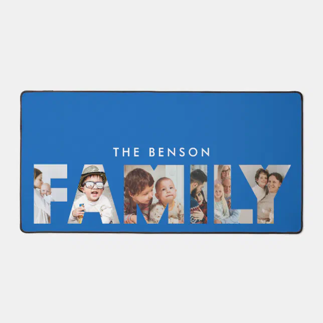 Family Photos Collage Home Office Decor Blue Desk Mat