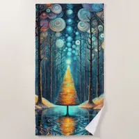 Iridescent Holiday Dream 🎄 Glowing Christmas Tree Beach Towel