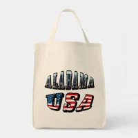 Alabama Picture and USA Flag Font Tote Bag