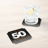 Modern Girly Orange 50 and Fabulous Paper Coaster