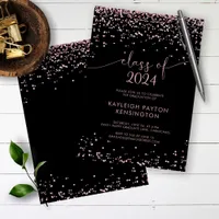 Black Blush Pink Glitter Sparkle Graduation Party Announcement