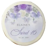 Rustic Floral Purple Lilac Butterflies Sweet 16 Sugar Cookie