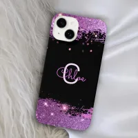 Luxury Glam Stylish Black And Magenta Glitter iPhone 14 Case