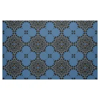 Elegant Blue Black & White Oriental Lace Pattern Fabric