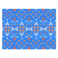 Marine Blue Orange Ethnic Boho Damask Pattern Tissue Paper