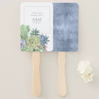 Succulents and Sparkle Wedding Blue ID515 Hand Fan