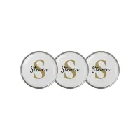 Simple Monogram Name Gold and White Golf Ball Marker