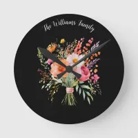 Colorful Flowers Rustic Floral Pretty Personalized Round Clock