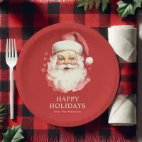 Red Vintage Retro Santa Claus Christmas Paper Plates