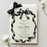 Elegant Watercolor Coquette Black Bow Sweet 16