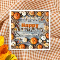 Fall Pumpkins and Leaves on Wood Thanksgiving Napkins