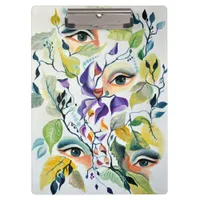 Handpainted Elegant Feminine Eyes Colorful Leaves  Clipboard