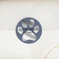 Faux Silver Foil Paw Print Logo On Blue Classic Round Sticker