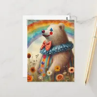 A Cute Clown Bear in a Rainbow Meadow Postcard