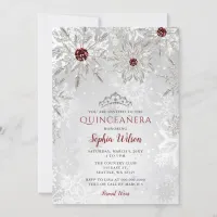 Silver Red Snowflakes Tiara Quincea&#241;era Invitation