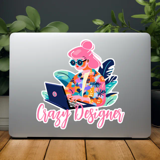 Cartoon of Cute Woman in Laptop Working Custom Sticker