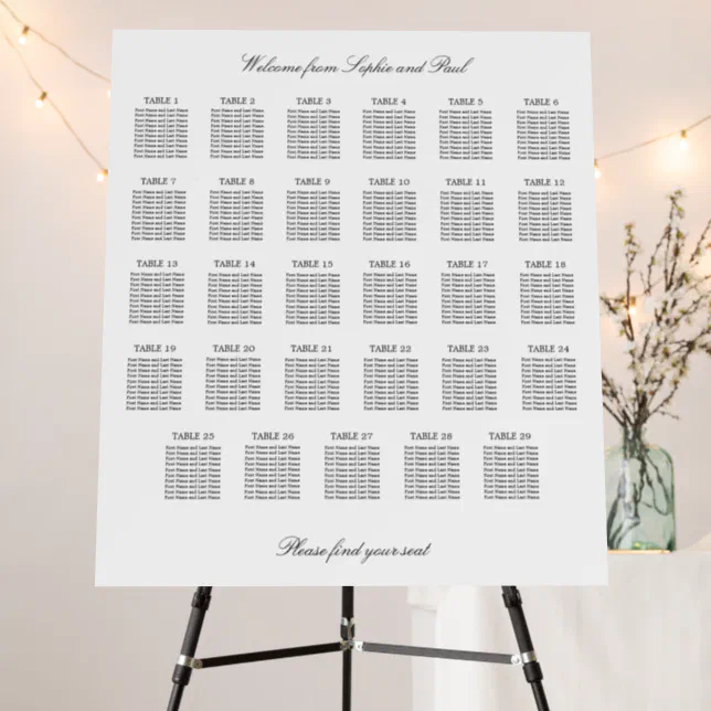 Elegant Minimalist 29 Table Seating Chart Foam Board