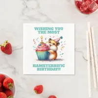 Cute Hamster Lifting Cupcake Hamsterrific Birthday Napkins